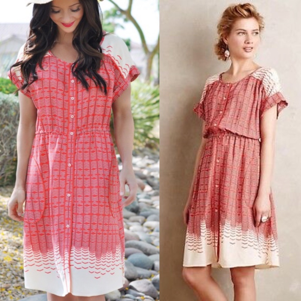 Anthropologie Maeve Orange Arrow Print Dress SZ M - Picture 3 of 6